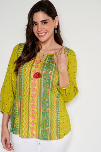 Green Floral Flared Top, Green, image 2